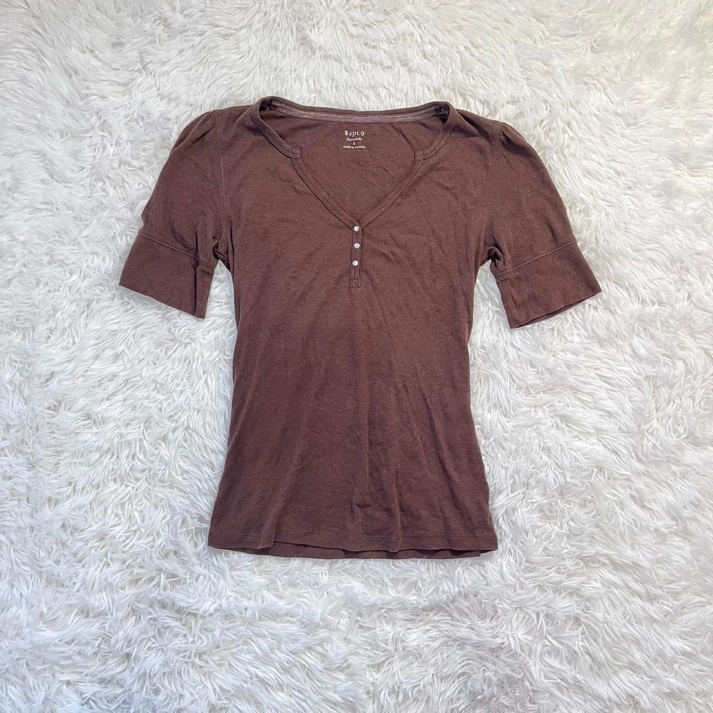 y2k brown button up henley v neck top medium